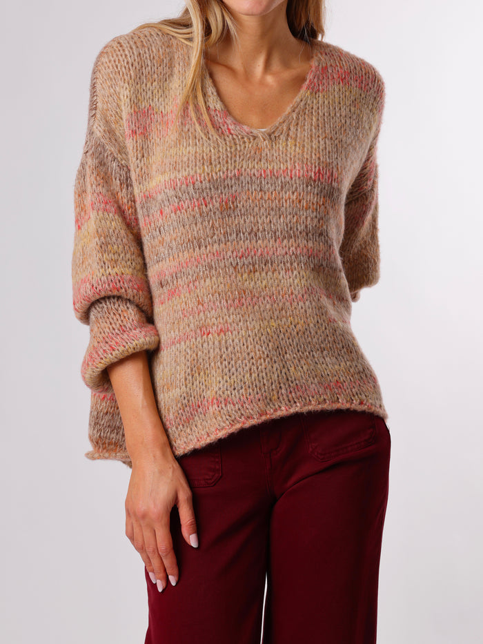 NEW - Chandail moka en tricot rayé multicolore