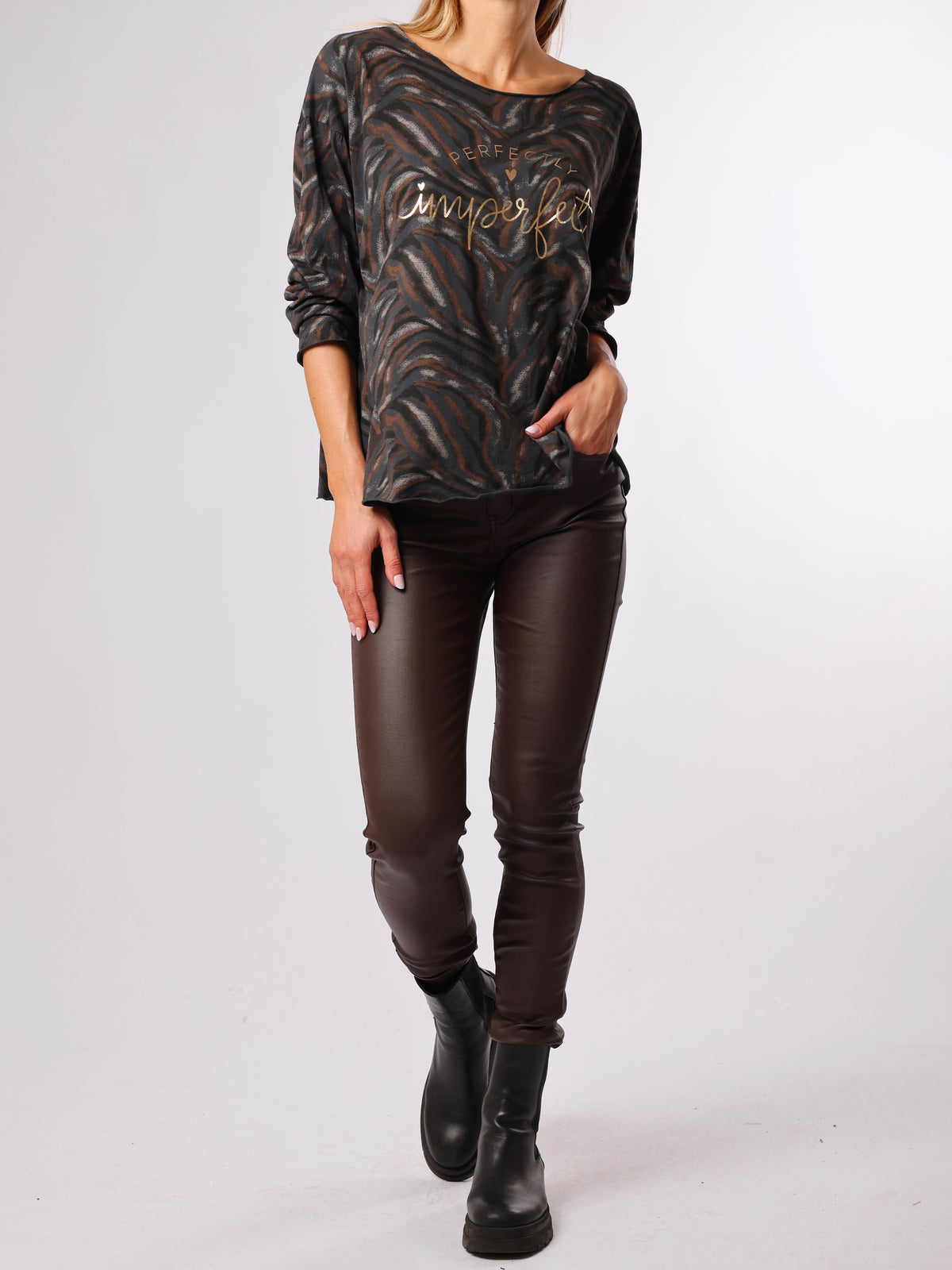 NEW - Chandail gris zébré brun et noir
