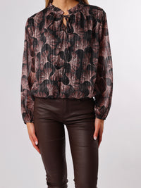 NEW - Blouse noire avec imprimé de feuilles brunes