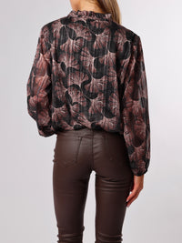 NEW - Blouse noire avec imprimé de feuilles brunes