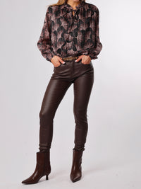 NEW - Blouse noire avec imprimé de feuilles brunes