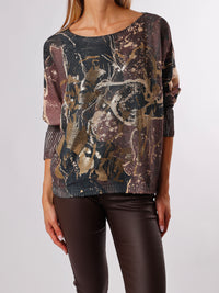 NEW - Chandail en mailles avec imprimé abstrait noir et brun
