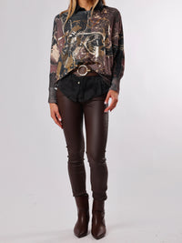 NEW - Chandail en mailles avec imprimé abstrait noir et brun