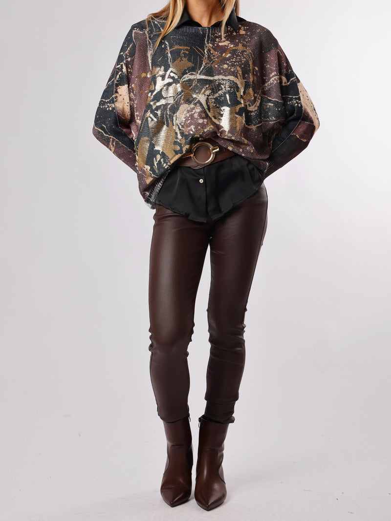 NEW - Chandail en mailles avec imprimé abstrait noir et brun