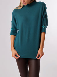 NEW - Chandail bleu sarcelle col montant avec boutons sur les côtés