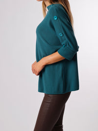 NEW - Chandail bleu sarcelle col montant avec boutons sur les côtés