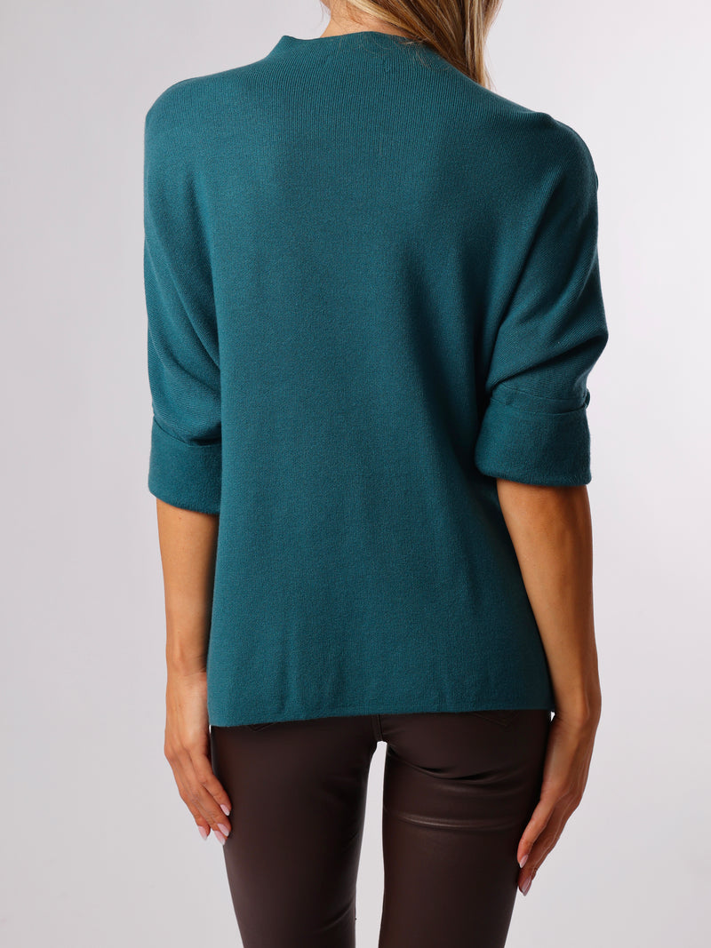NEW - Chandail bleu sarcelle col montant avec boutons sur les côtés