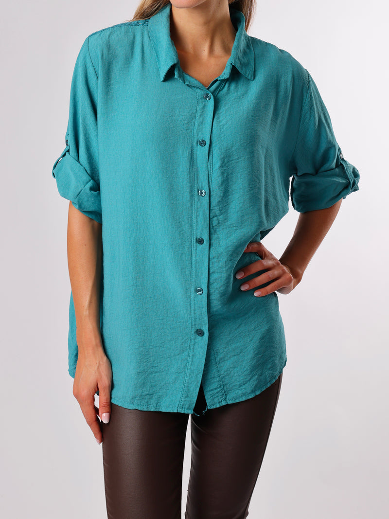 NEW - Chemise bleu sarcelle avec dos en crochet