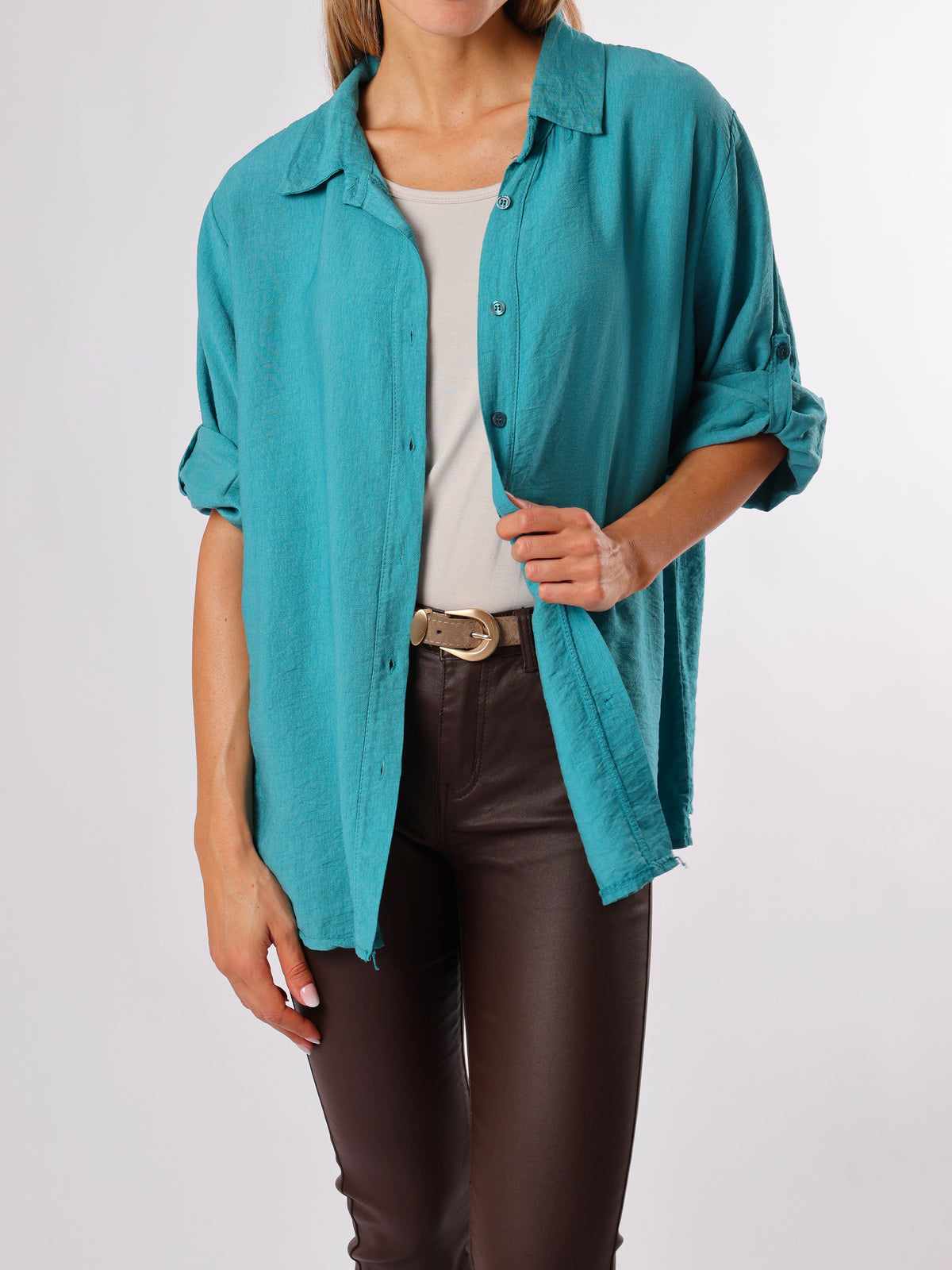 NEW - Chemise bleu sarcelle avec dos en crochet