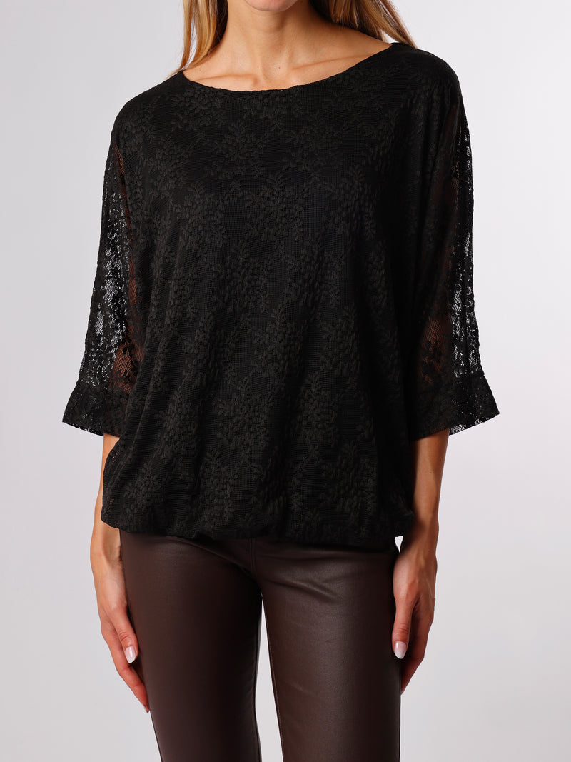 NEW - Chandail noir uni en dentelle