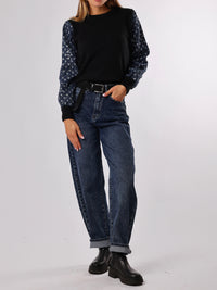NEW - Chandail noir uni à manche en jeans