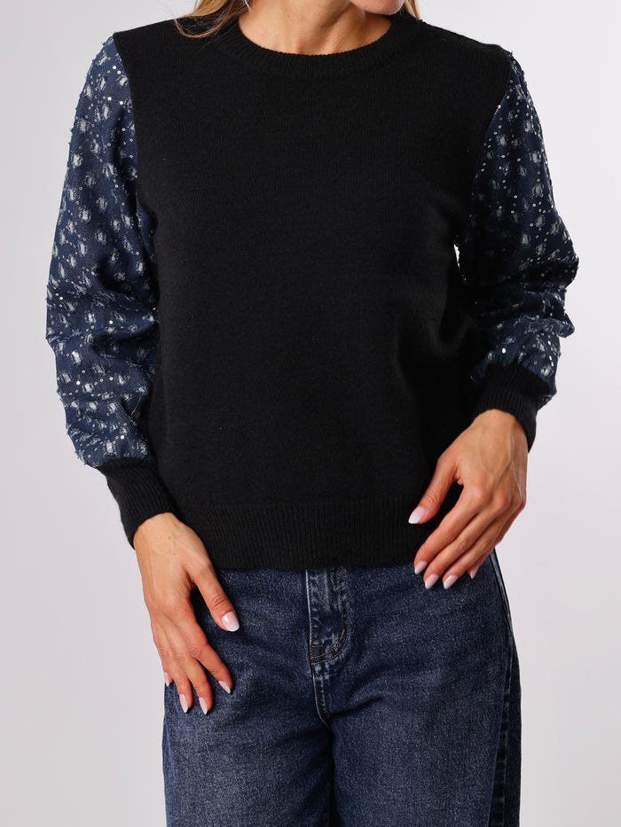 NEW - Chandail noir uni à manche en jeans