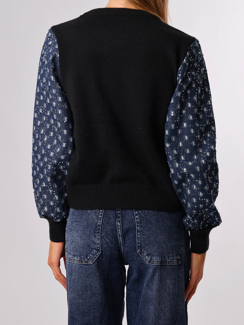 NEW - Chandail noir uni à manche en jeans