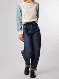 NEW - Chandail blanc crème à manche en jeans
