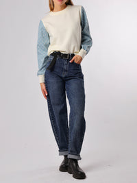 NEW - Chandail blanc crème à manche en jeans