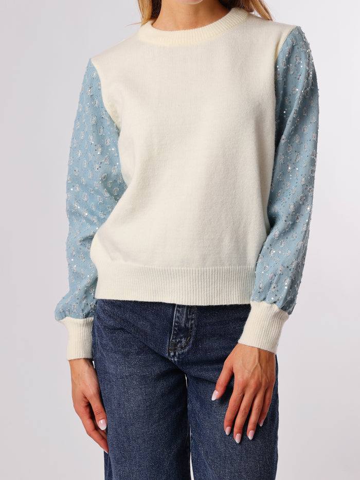 NEW - Chandail blanc crème à manche en jeans