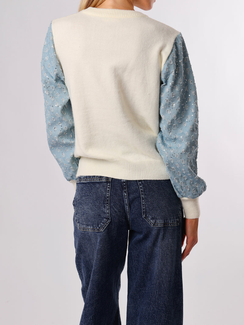 NEW - Chandail blanc crème à manche en jeans