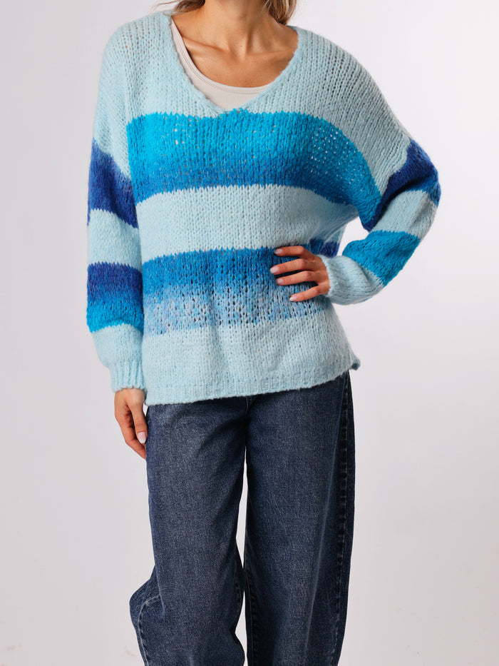 NEW - Chandail en tricot bleu ciel rayé