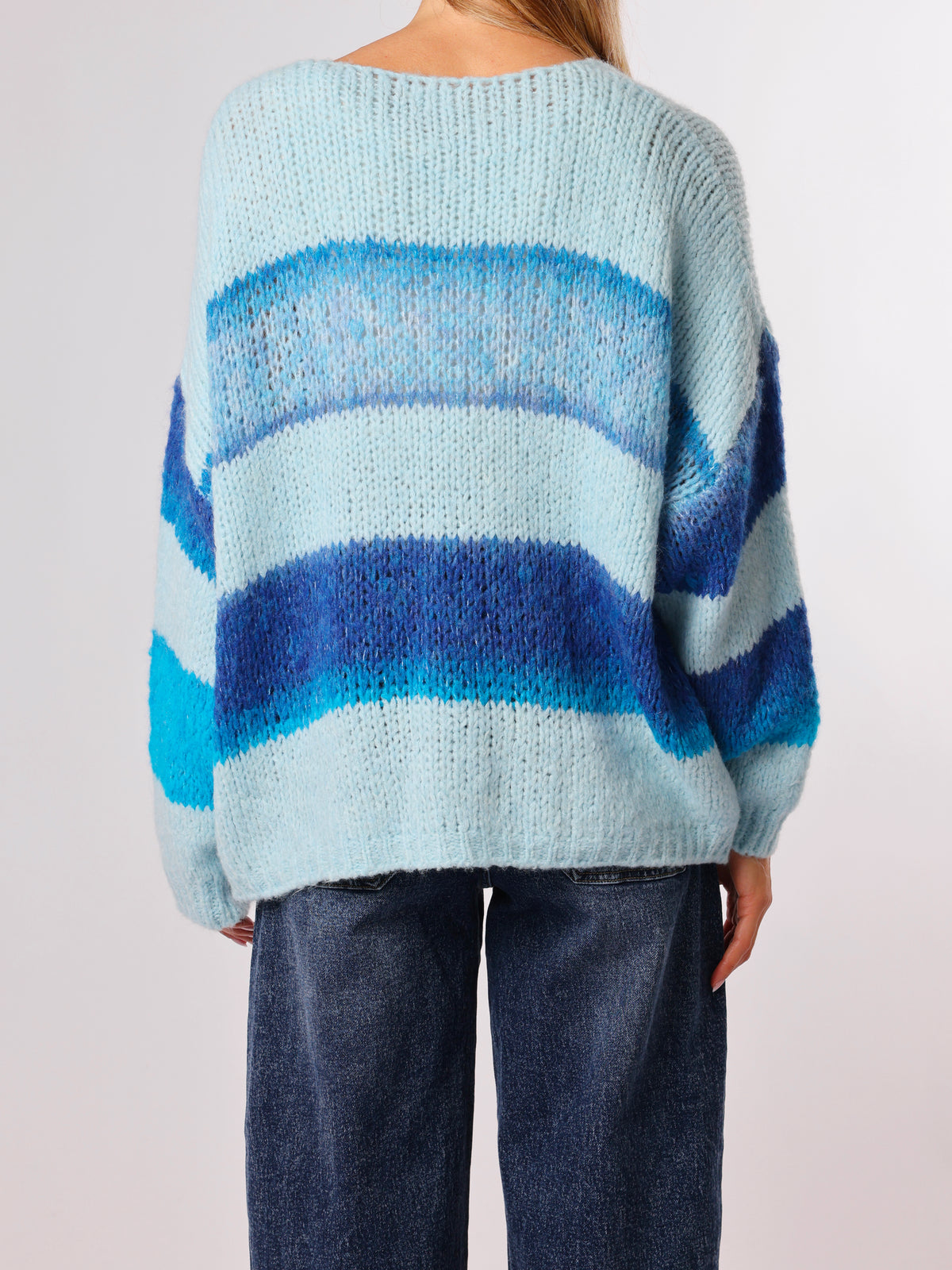 NEW - Chandail en tricot bleu ciel rayé