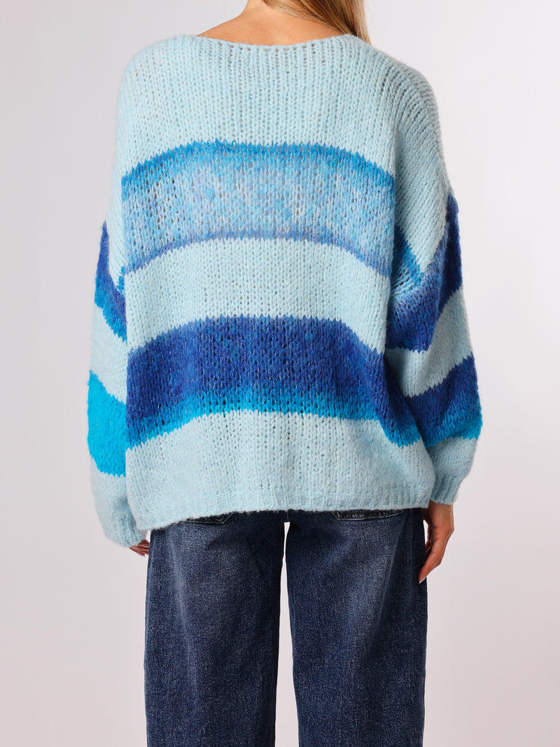 NEW - Chandail en tricot bleu ciel rayé