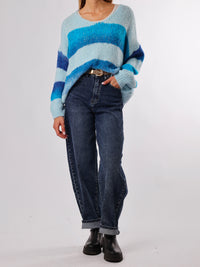 NEW - Chandail en tricot bleu ciel rayé