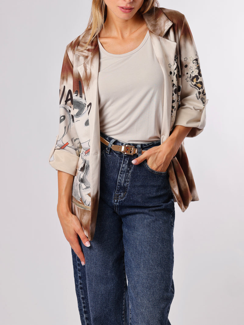 NEW - Veston beige avec imprimé de Snoopy