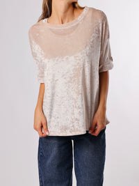 NEW - Chandail beige à manches courtes en velours