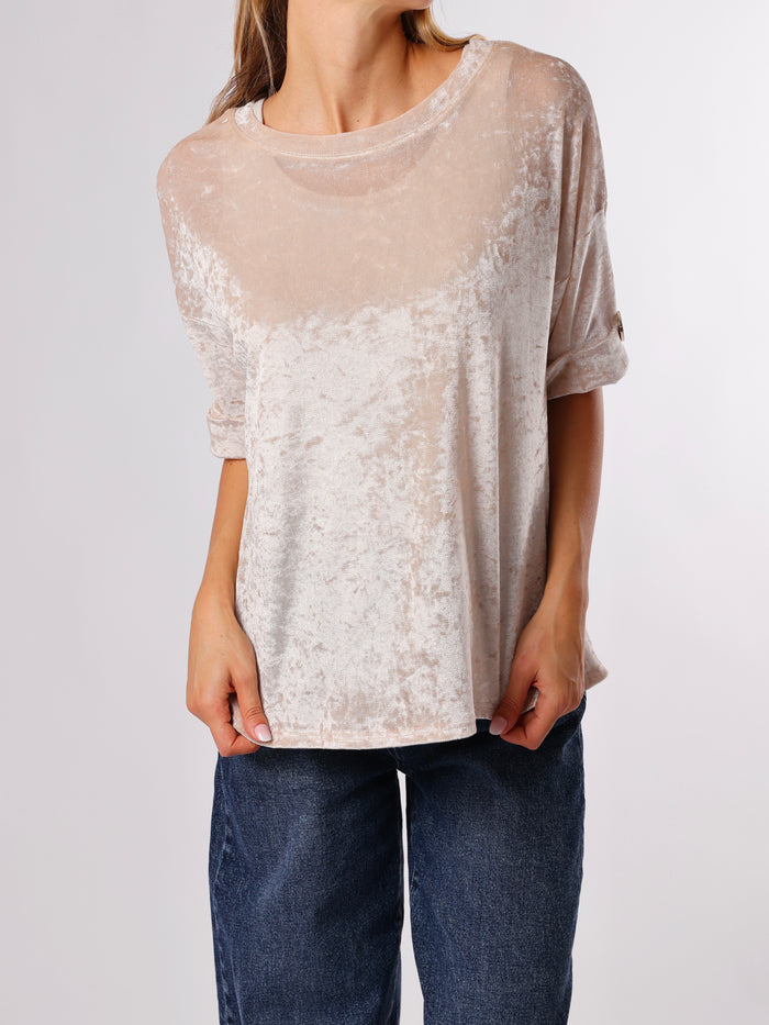 NEW - Chandail beige à manches courtes en velours