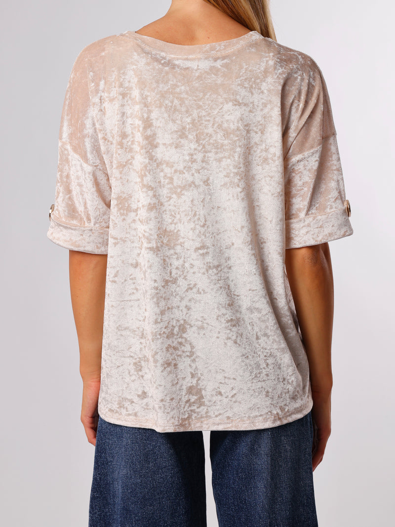 NEW - Chandail beige à manches courtes en velours