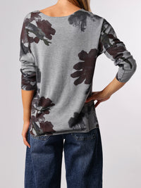 NEW - Chandail gris avec imprimé floral prune