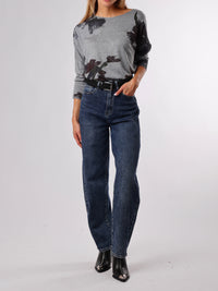 NEW - Chandail gris avec imprimé floral prune
