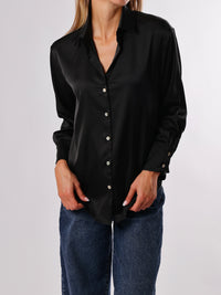 NEW - Chemise satinée noire à manche longue