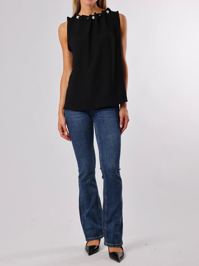 NEW - Blouse noire sans manches avec perles