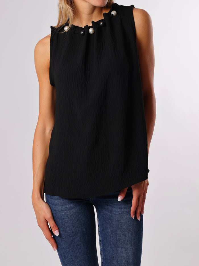 NEW - Blouse noire sans manches avec perles
