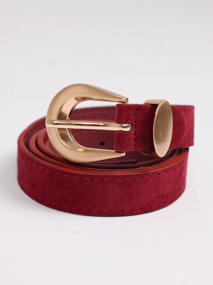 NEW - Ceinture bourgogne en ultra suède avec boucle or
