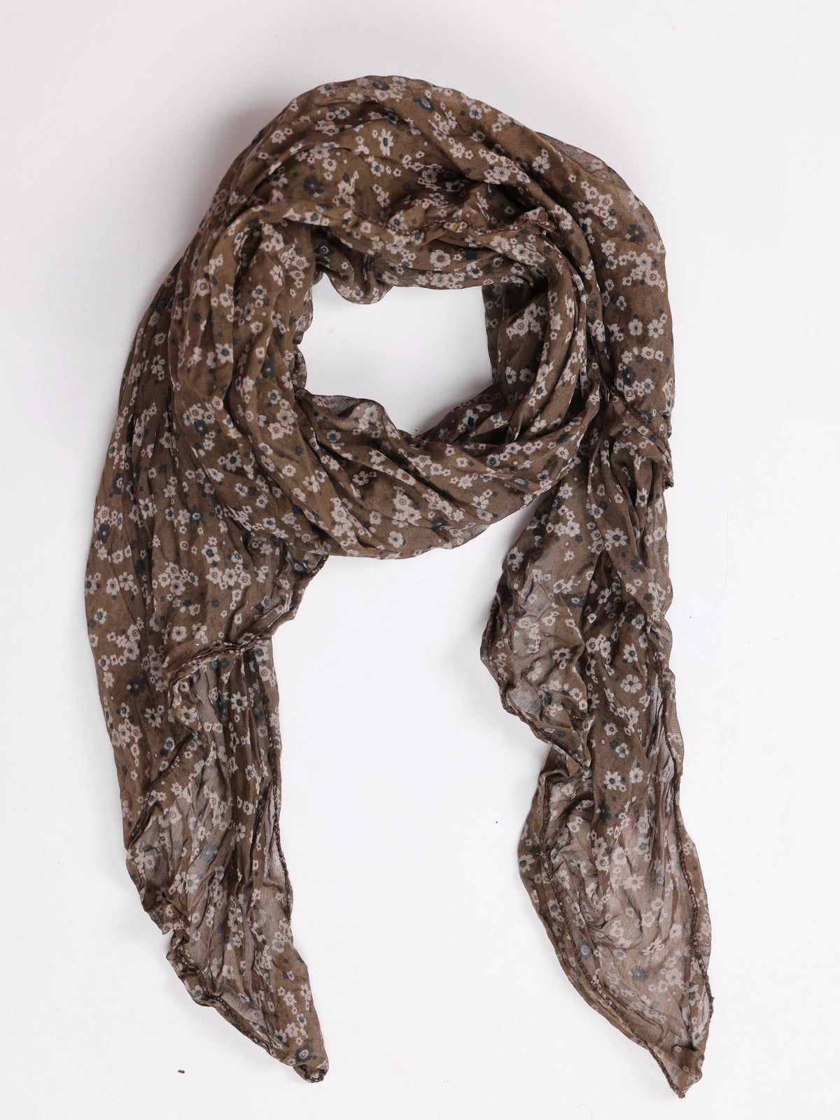 NEW - Foulard brun à motifs floraux 20% soie