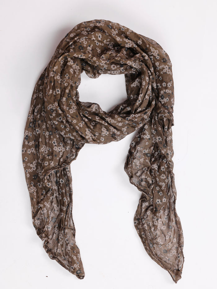 NEW - Foulard brun à motifs floraux 20% soie