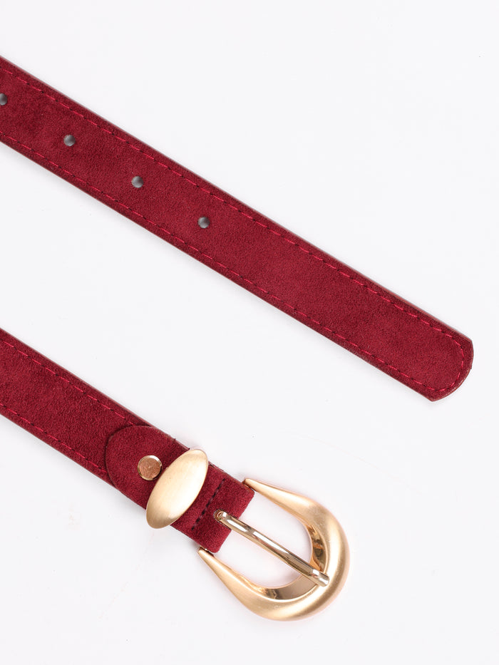 NEW - Ceinture bourgogne en ultra suède avec boucle or