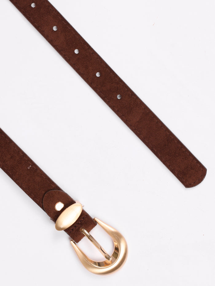 NEW - Ceinture brune en ultra suède avec boucle or
