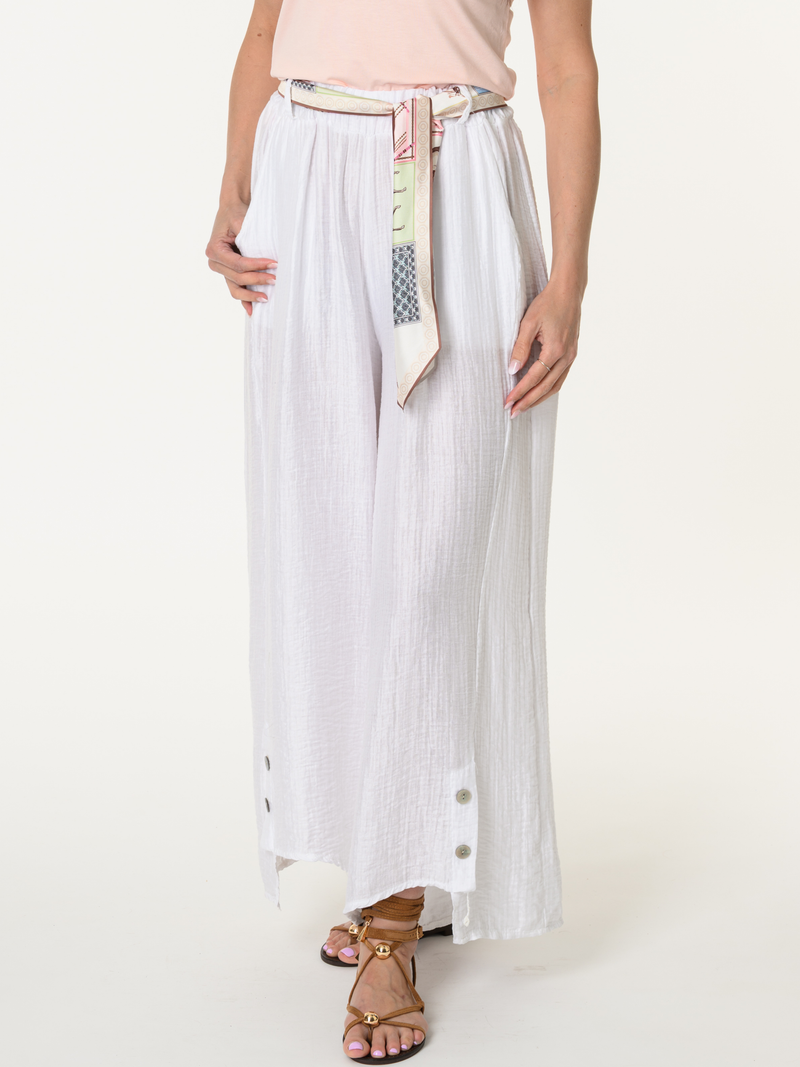 Pantalon palazzo blanc avec ceinture