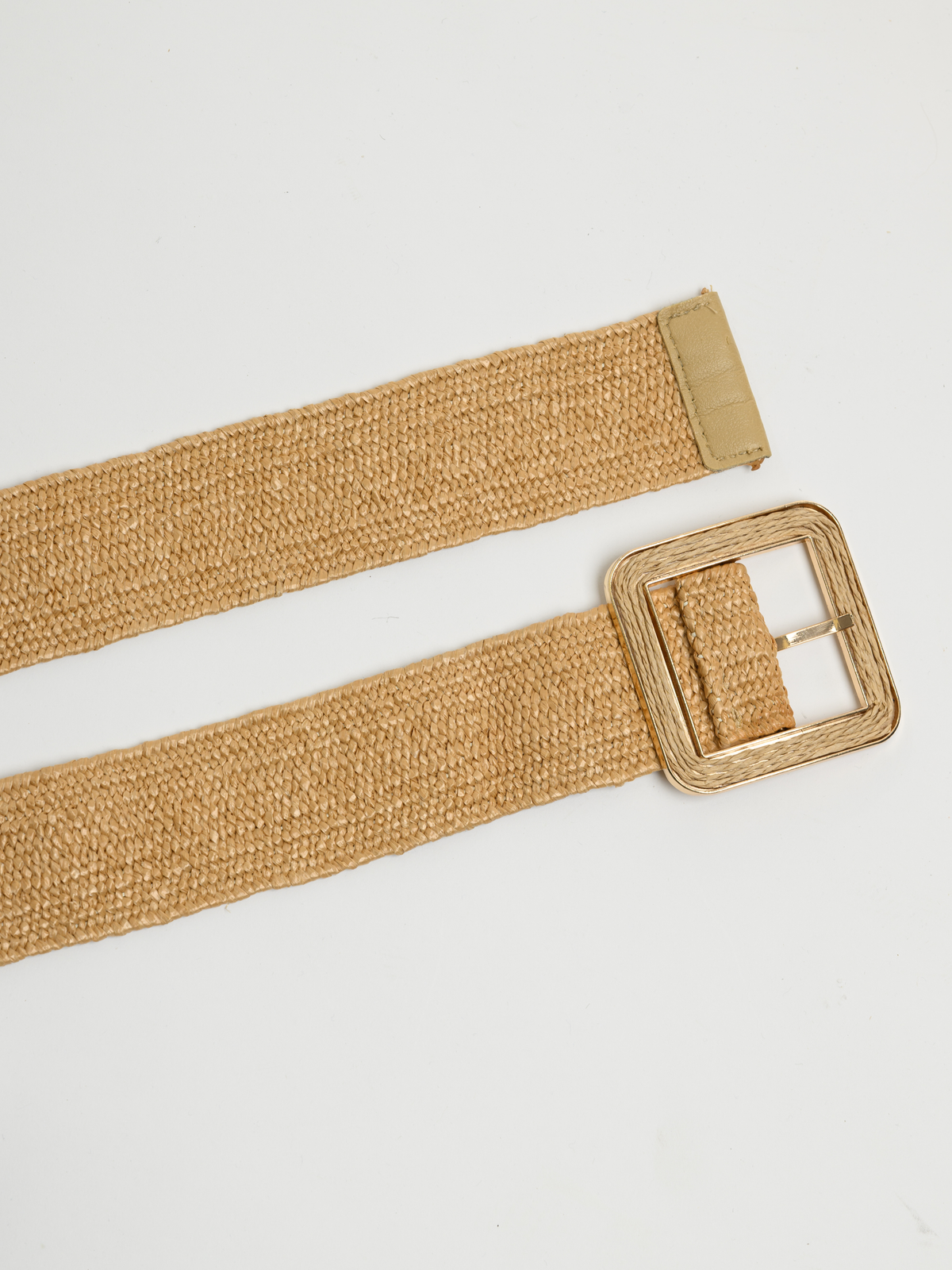 Ceinture beige élastique en jute avec boucle beige et dorée