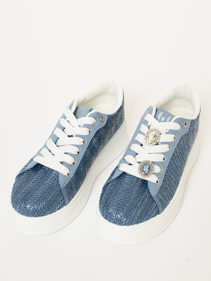 Sneaker bleu en paille à plateforme