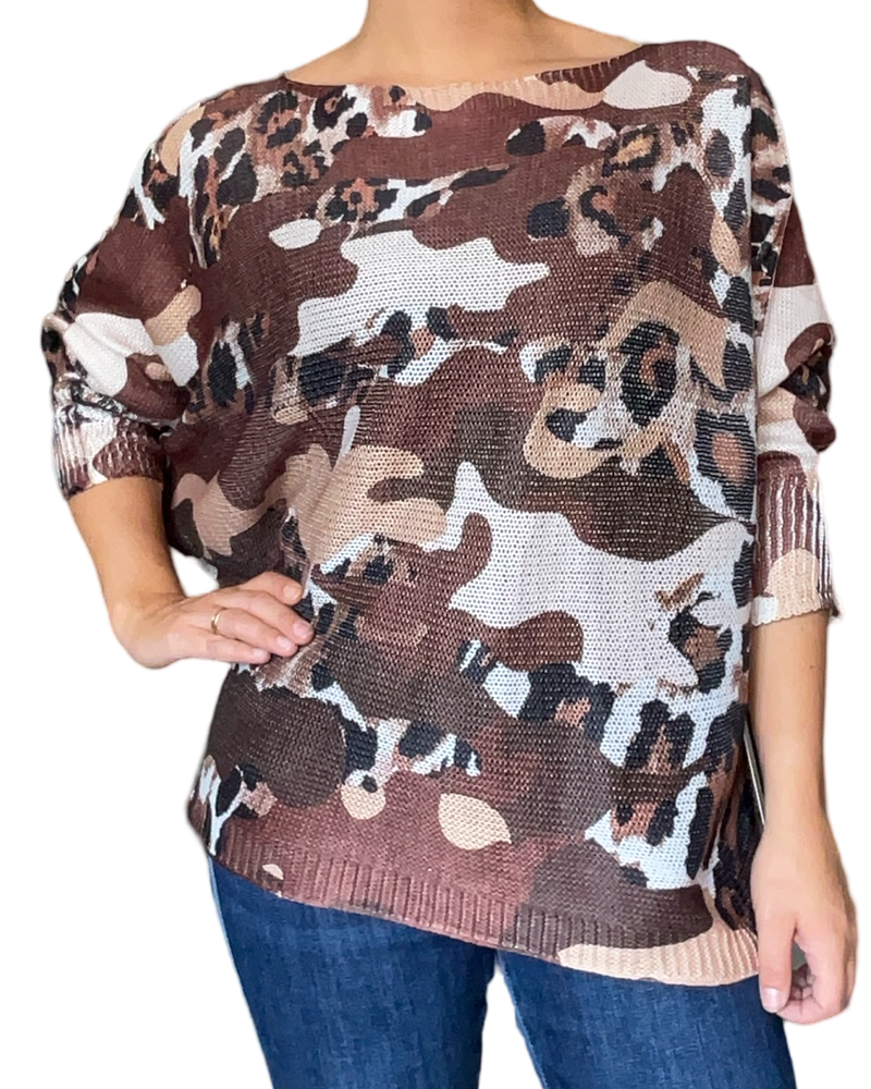 Chandail pour femme avec imprimé de camouflage animal print.