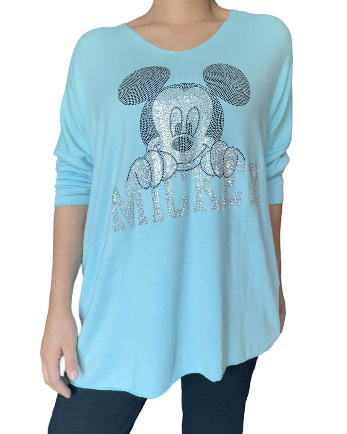 Chandail turquoise pour femme avec imprimé de Mickey.