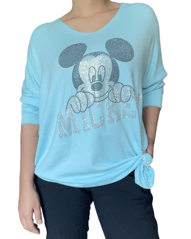 Chandail turquoise pour femme avec imprimé de Mickey avec boucle d'ajustement. 