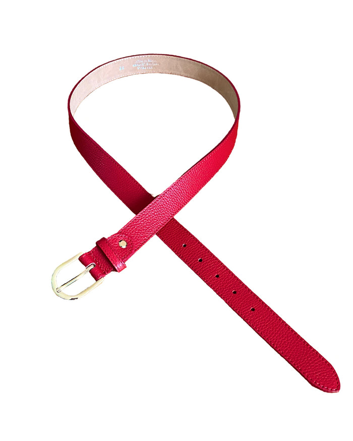 NEW - Ceinture en cuir rouge avec boucle dorée