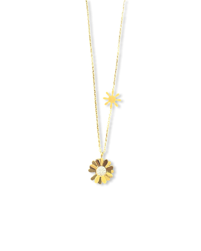 Bijoux | Collier doré avec pendentif d'une fleur pour femme.