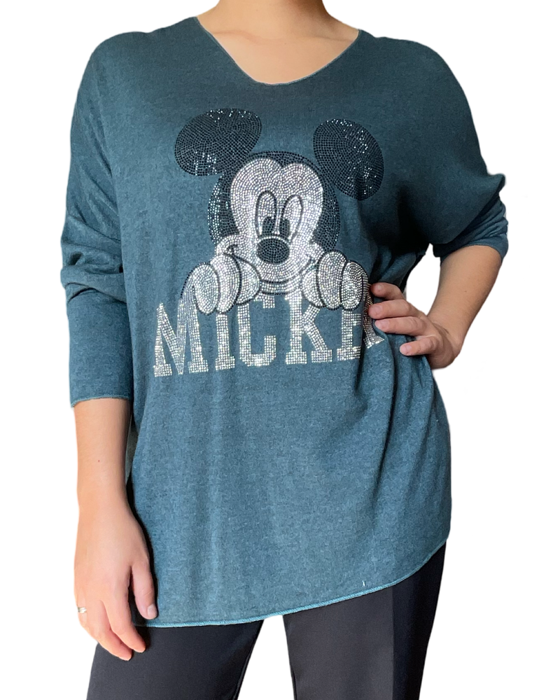 Chandail bleu pour femme avec imprimé de Mickey.