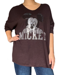 Chandail brun pour femme avec imprimé de Mickey.