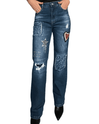 Jeans palazzo avec patch work pour femme